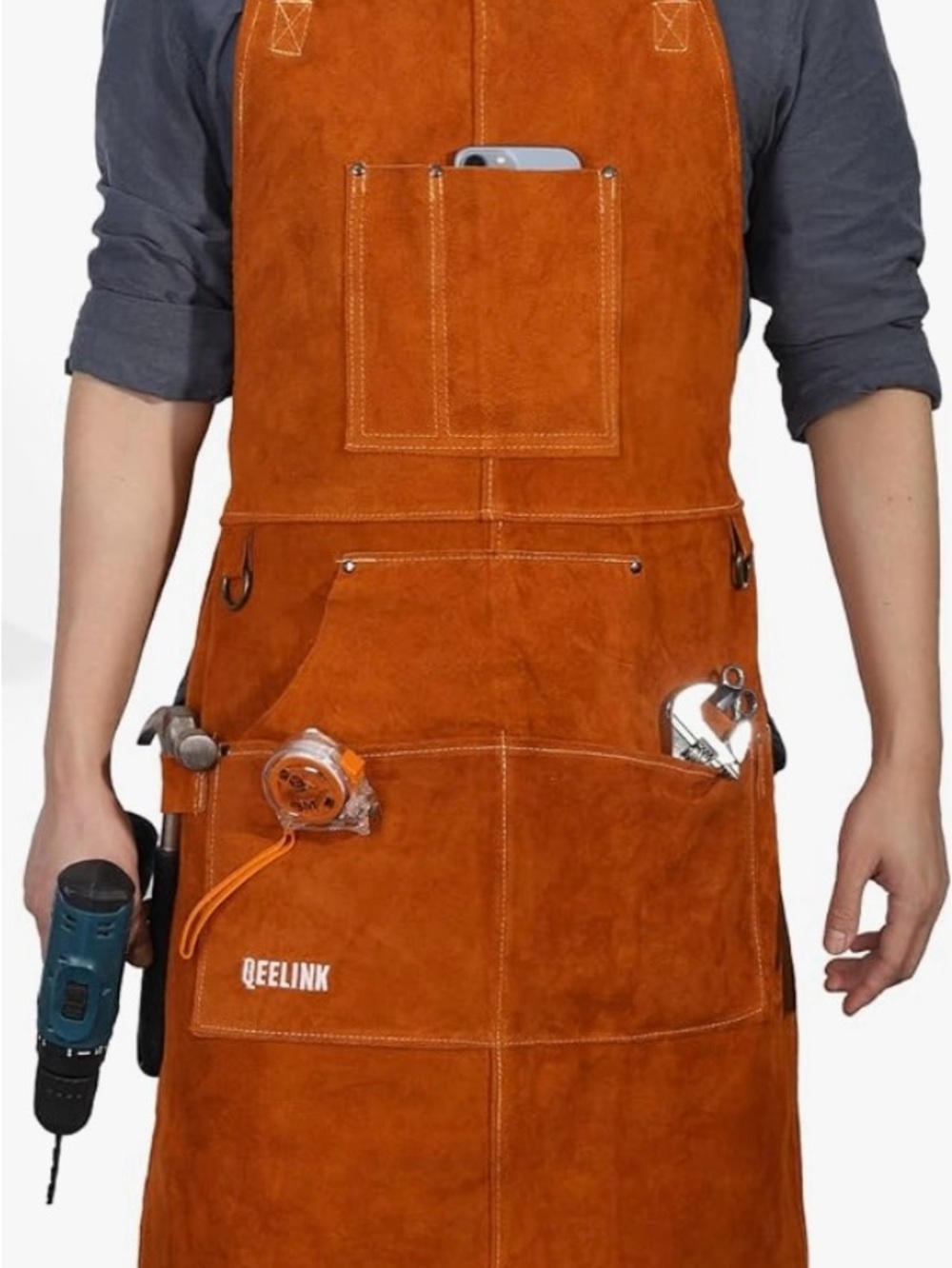 QeeLink Orange Leather Tool Apron-Multiple Pockets-heat and flame resistant NEW